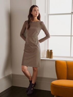 Boden Kathleen Jersey Dress Pink Yellow Black Floral Bud US 12